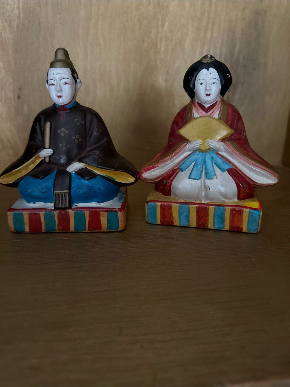 Hand-Painted Ceramic Japanese Hina Doll Pair - Multicolor